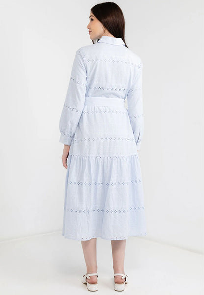 Geometric Print Lace Belted Maxi Dress