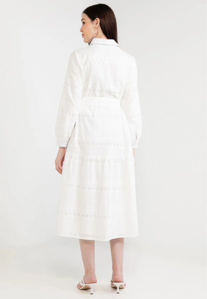 Geometric Print Lace Belted Maxi Dress