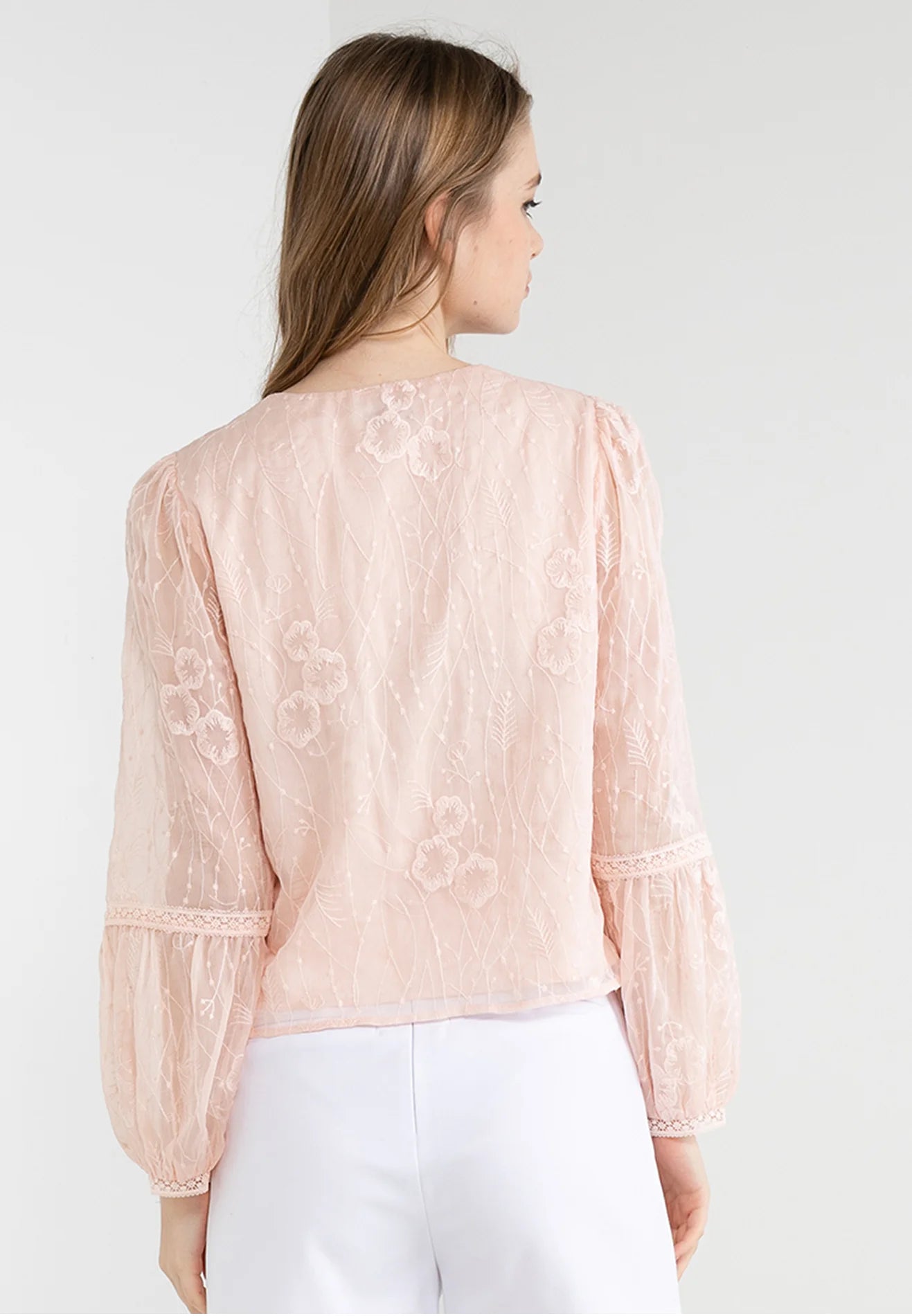 ELLE Apparel Blossom Lace Long Sleeves Button Blouse