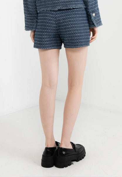 ELLE Apparel Classic Double Front Pockets Tweed Denim Shorts