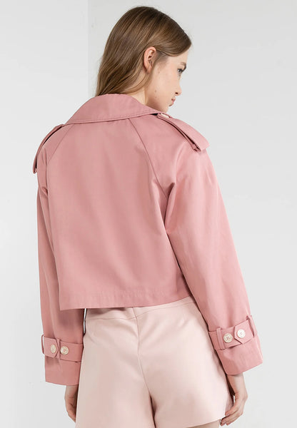 ELLE Apparel Buttoned Lapel Cropped Trenchcoat