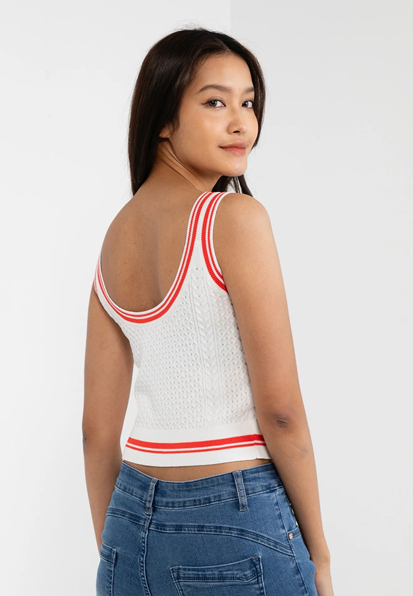 VOIR JEANS Sleeveless Striped Knit Top