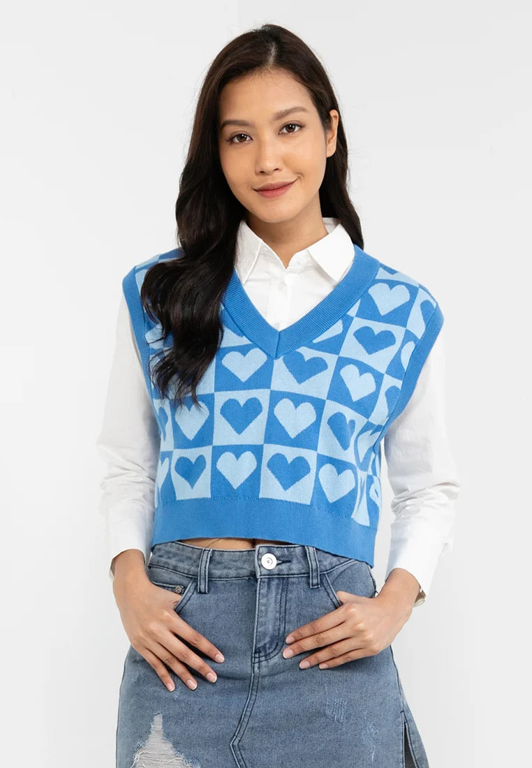 VOIR JEANS Love Vibes Collection : Heart Shape Checkered Knit Vest