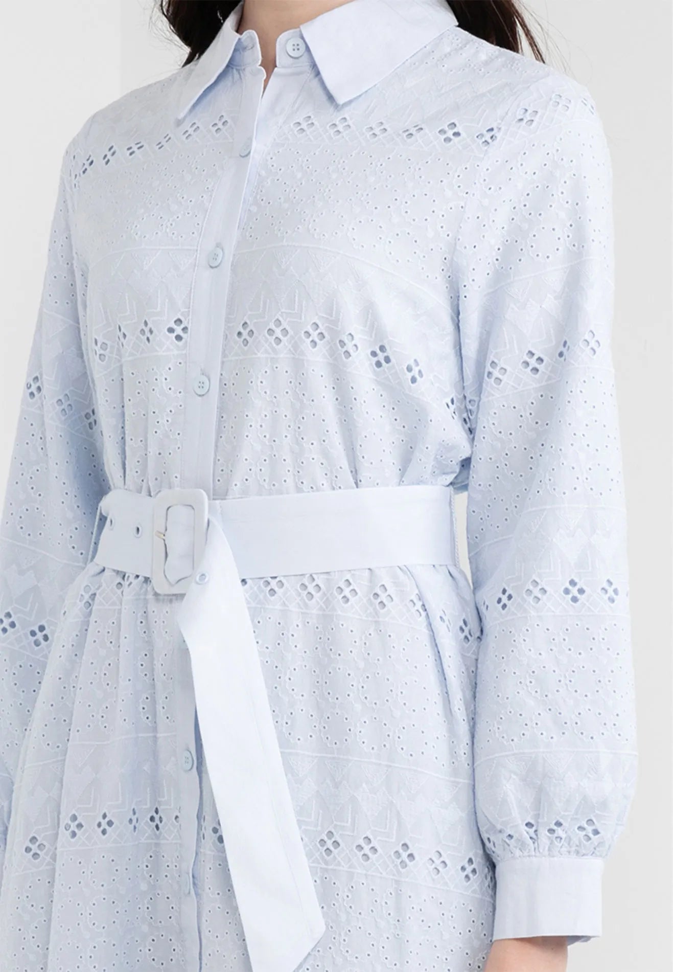 Geometric Print Lace Belted Maxi Dress