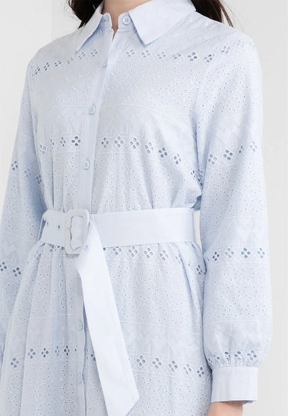 Geometric Print Lace Belted Maxi Dress