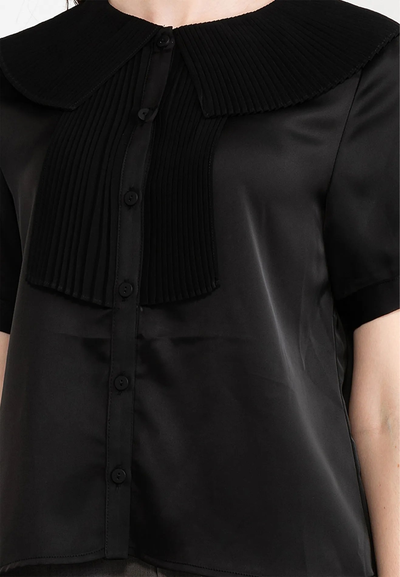 Puritan Collar Satin Button Blouse