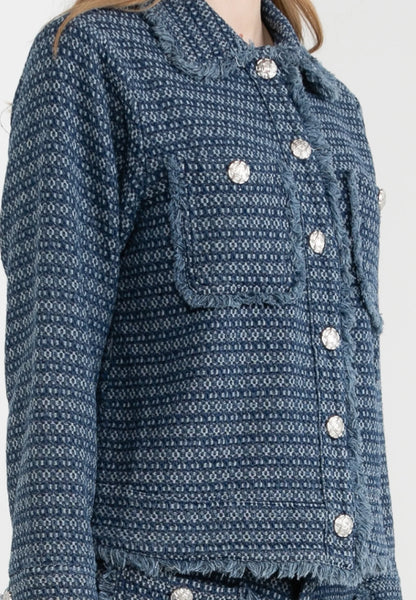 ELLE Apparel Classic Button Up Tweed Denim Jacket