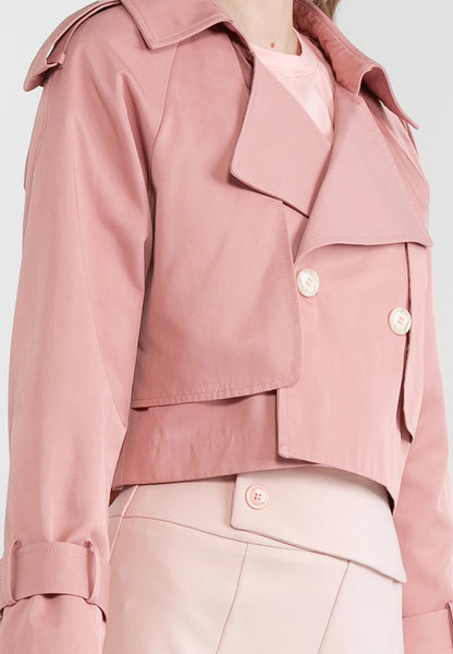 ELLE Apparel Buttoned Lapel Cropped Trenchcoat