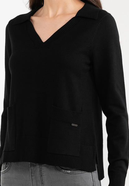 ELLE Apparel Soft Knit Long Sleeves Top With Front Pockets