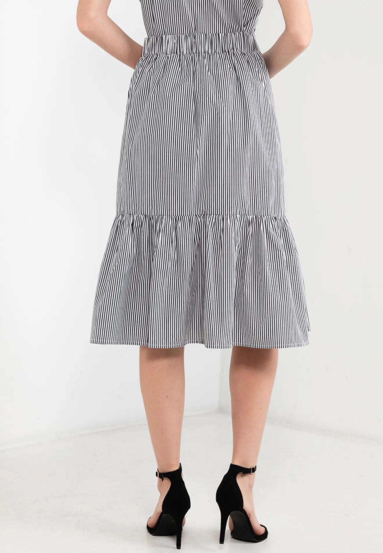 ELLE Apparel Striped A-line Midi Skirt