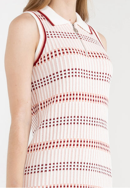 ELLE Active Front Neck Zipper Checkered Knitted Midi Dress