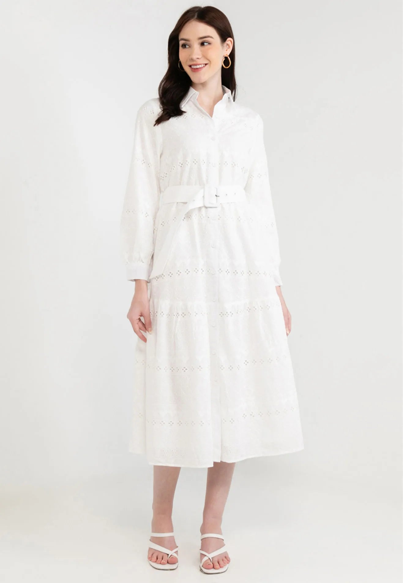 Geometric Print Lace Belted Maxi Dress