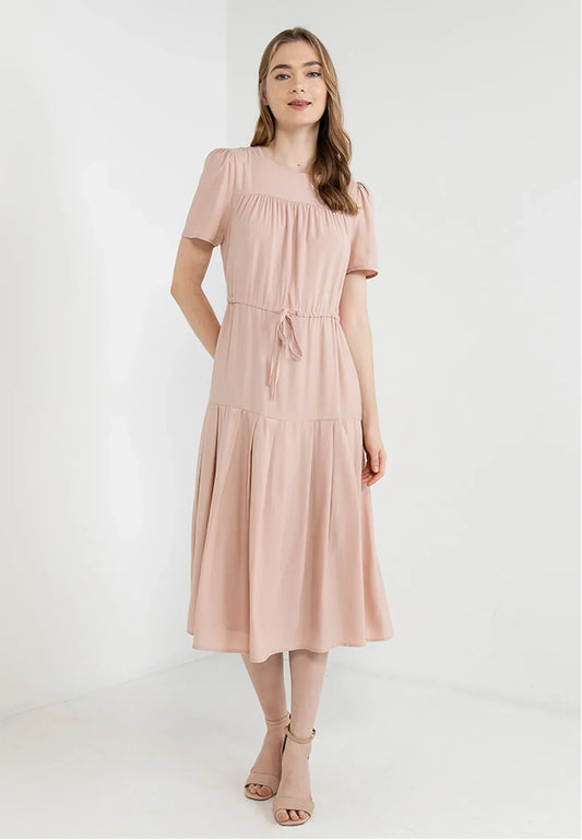 ELLE Apparel Elegance Drawstring Tiered Midi Dress