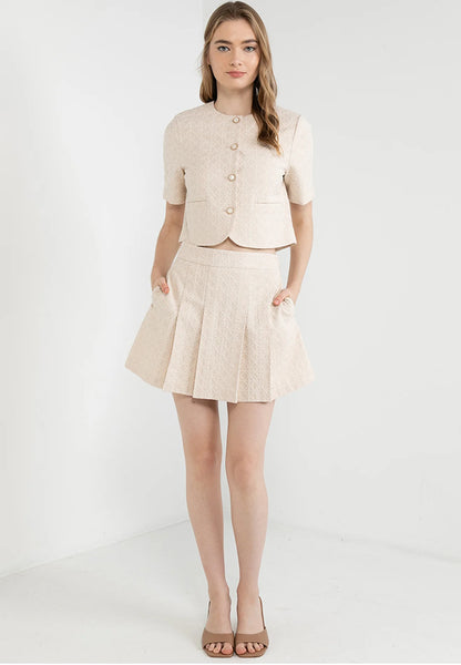 ELLE Apparel Vintage Pleated Embroidery Mini Skirt