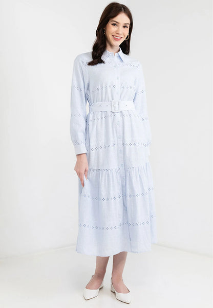 Geometric Print Lace Belted Maxi Dress