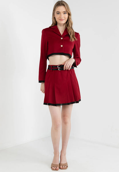 ELLE Apparel Double Belted Pleated Mini Skirt