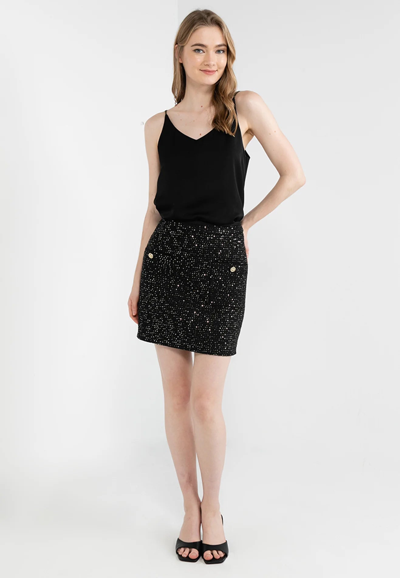 ELLE Apparel Sequin Details Tweed Skirt