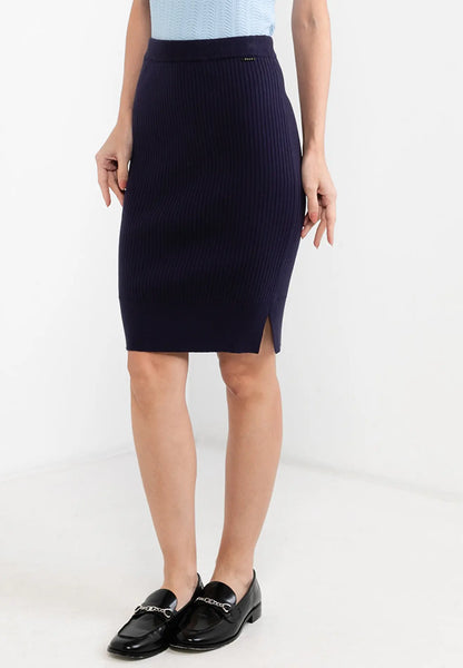 ELLE Apparel Ribbed Knit Side Slit Pencil Skirt