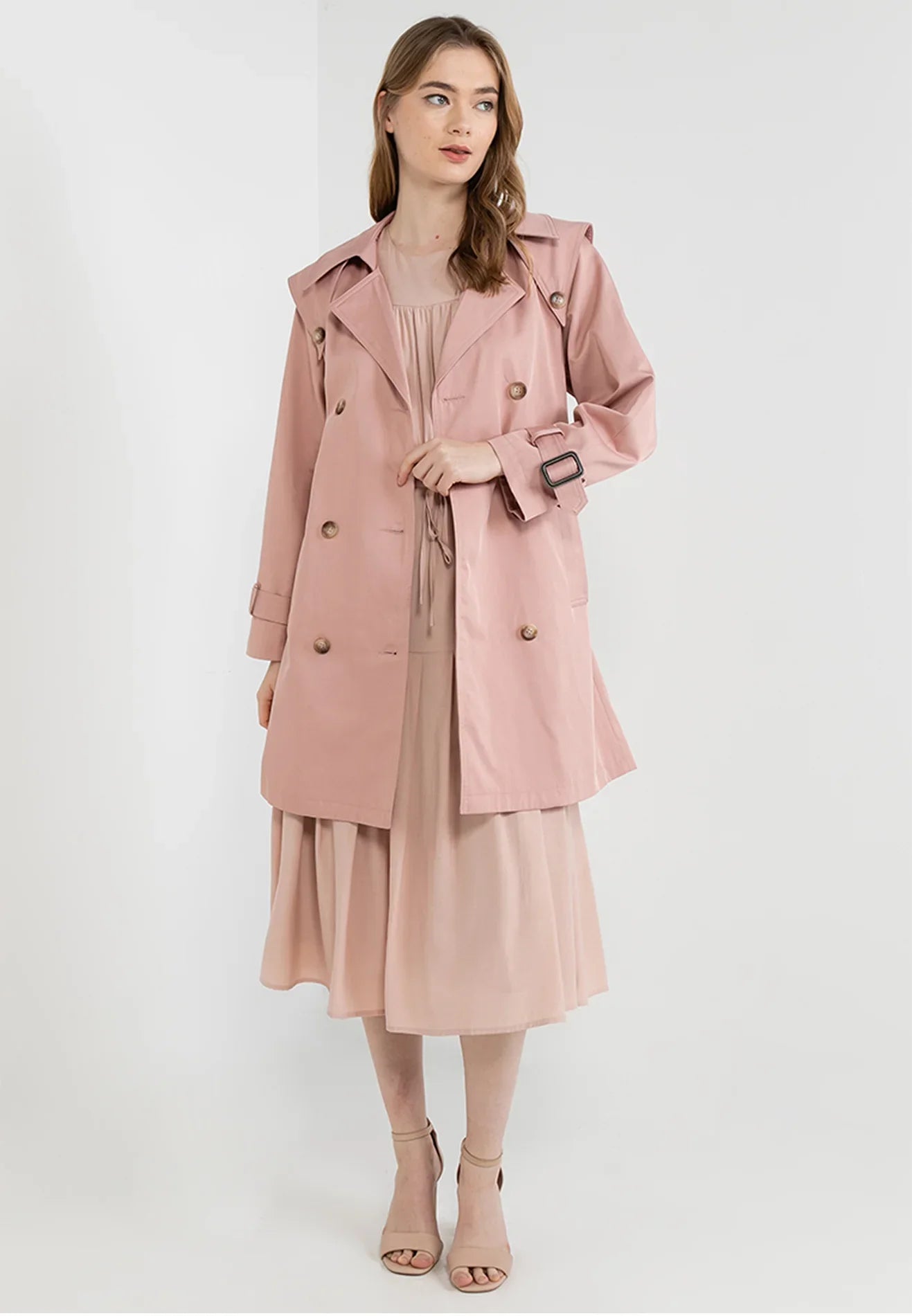 ELLE Apparel Double Breasted Belted Trenchcoat