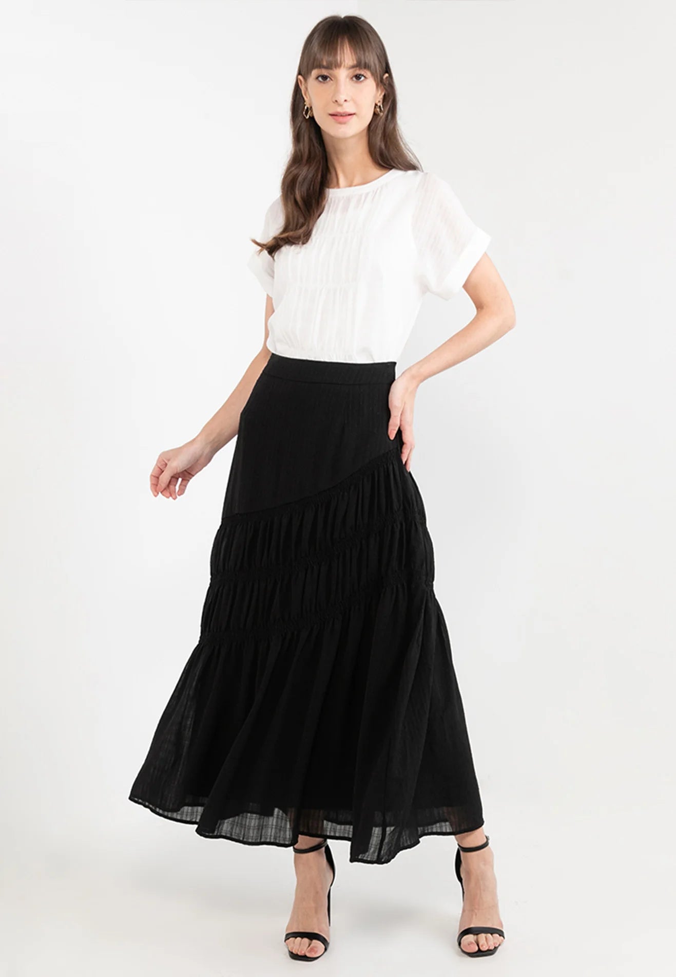 ELLE Apparel High Rise Ruched Maxi Skirt