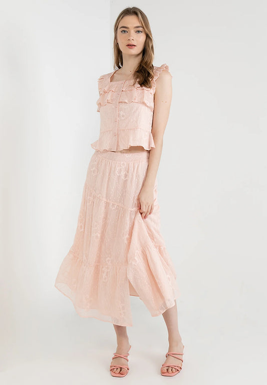 ELLE Apparel Blossom Embroidery Midi Skirt