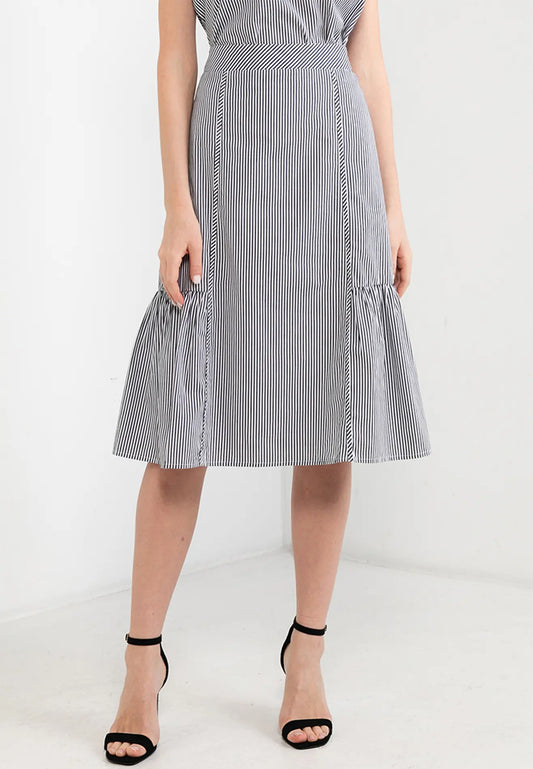 ELLE Apparel Striped A-line Midi Skirt