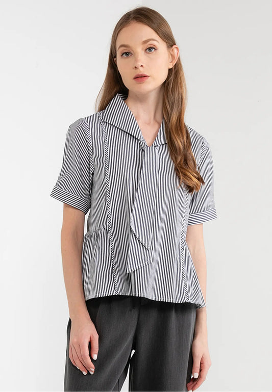 ELLE Apparel Striped Bow-Tie Shirt