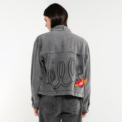ELLE Leisure The Wonder Collection: Zip Button Denim Jacket with Badge