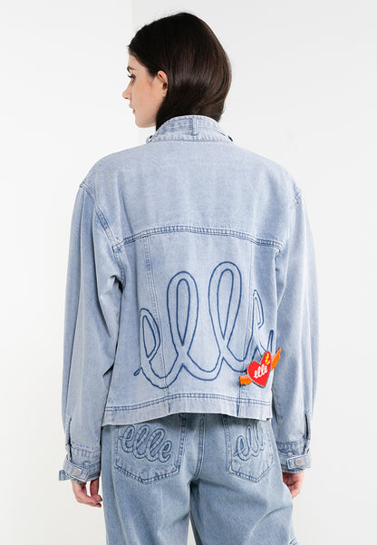 ELLE Leisure The Wonder Collection: Zip Button Denim Jacket with Badge