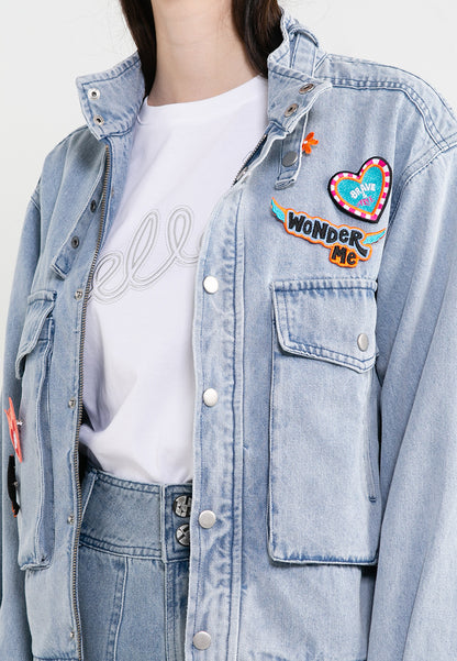 ELLE Leisure The Wonder Collection: Zip Button Denim Jacket with Badge