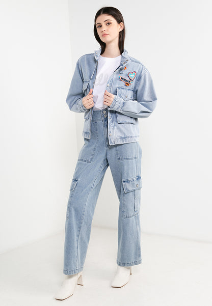ELLE Leisure The Wonder Collection: Zip Button Denim Jacket with Badge