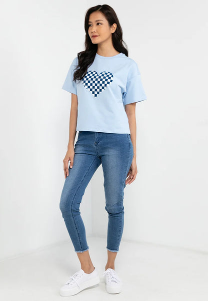 VOIR JEANS Love Vibes Collection: Velvet Checkered Heart Graphic Tee