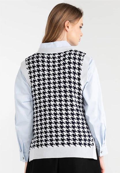 Side Button Details Houndstooth Knit Vest