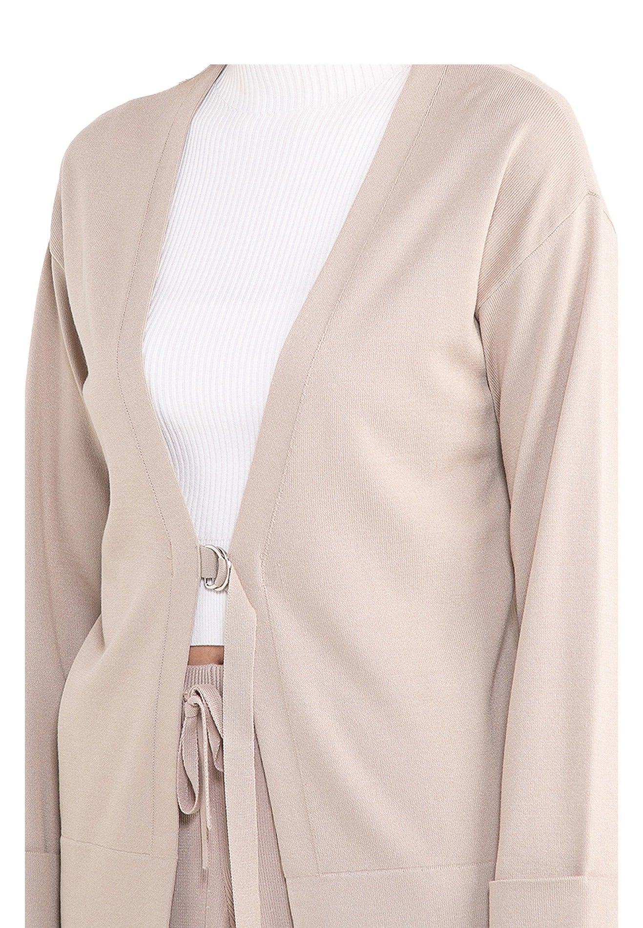 ELLE Apparel Buttonless Belted Knitted Long Cardigan