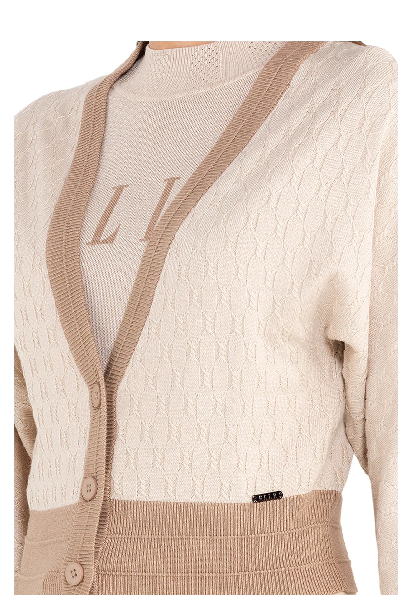ELLE Appare Buttons Knitted Geometric Cardigan