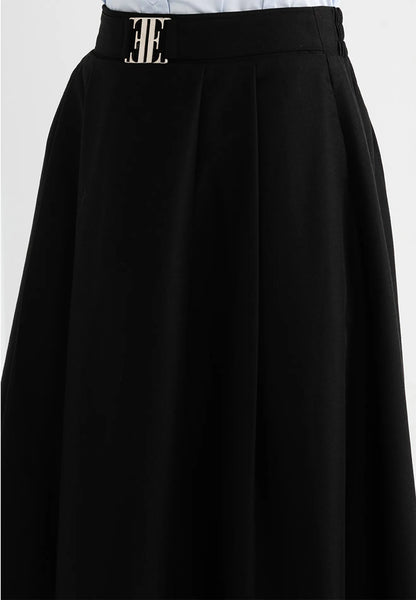 Logo Belted Pleated Midi Skirt