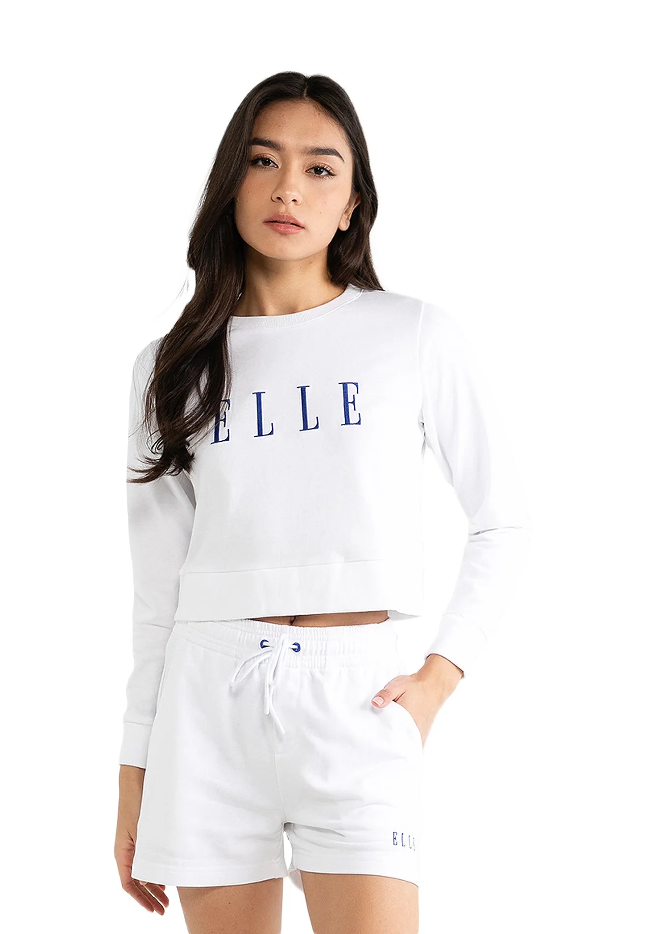 ELLE Leisure Logo Round Neck Cropped Sweatshirt