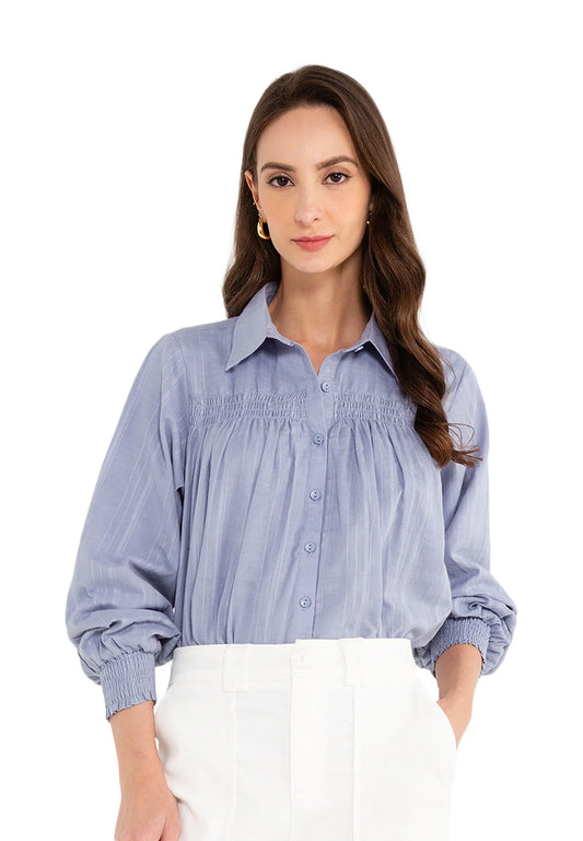 ELLE Apparel Soft Brushed Check Long Sleeves Blouse
