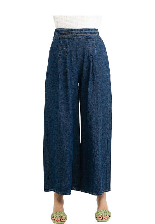 VOIR JEANS Elastic Waist Wide Leg Denim Pants