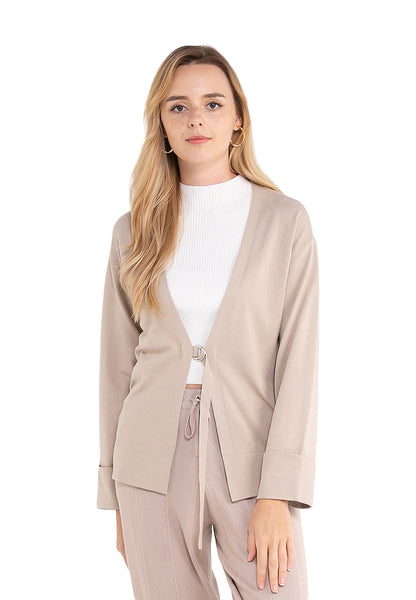 ELLE Apparel Buttonless Belted Knitted Long Cardigan