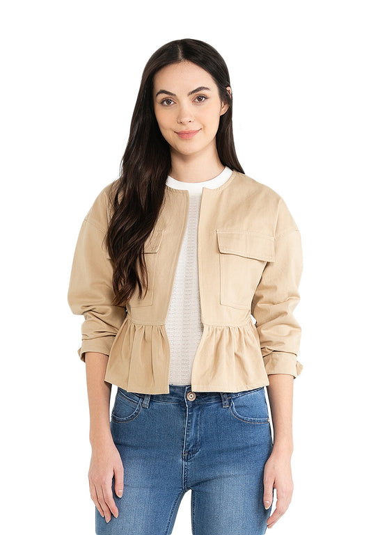 VOIR JEANS Flap Pocket Ruffle Hemline Jacket