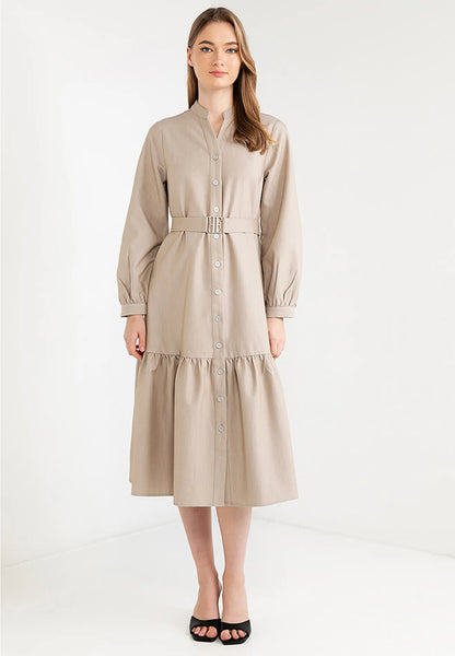 Logo Belted Ruffle Hemline Maxi Dress