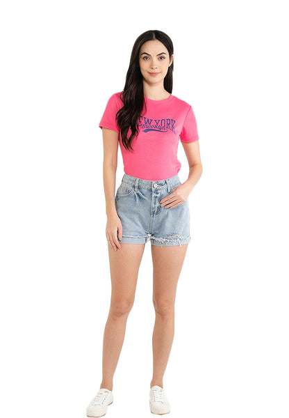 VOIR JEANS Basic Rolled Cuff Denim Shorts