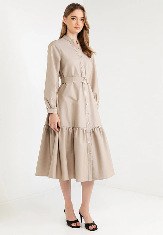 Logo Belted Ruffle Hemline Maxi Dress