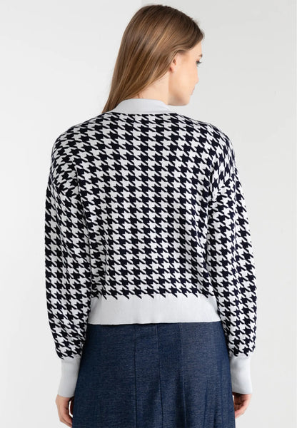 Houndstooth Buttoned Knit Cardigan