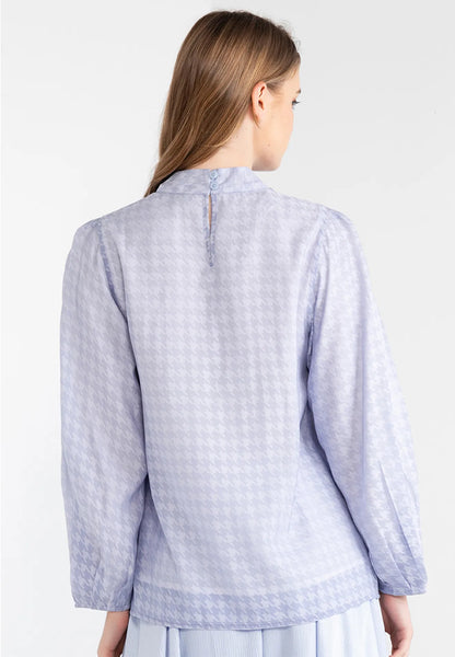 Ribbon Tie Houndstooth Blouse
