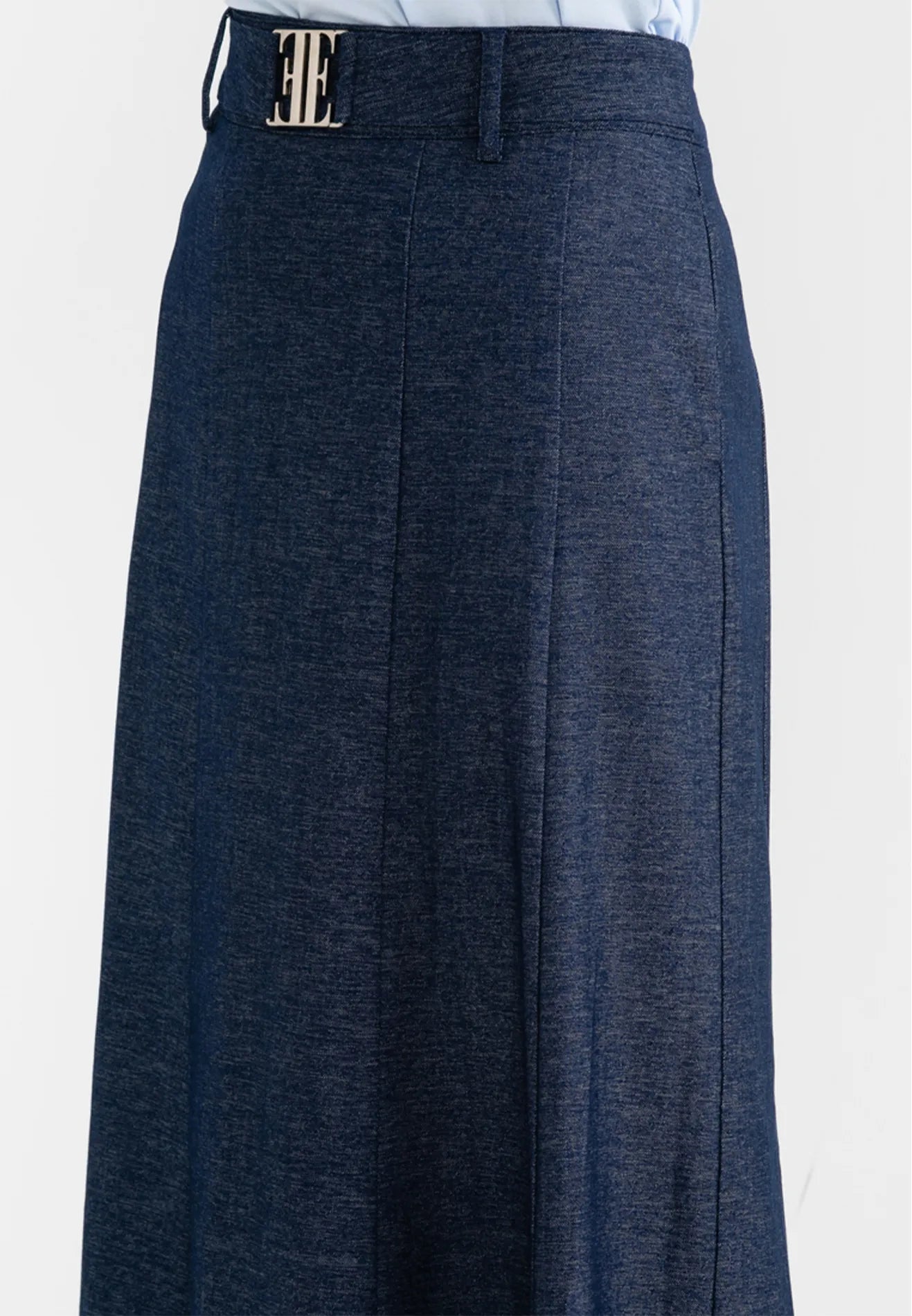 Denim Logo Belted Flare Maxi Skirt