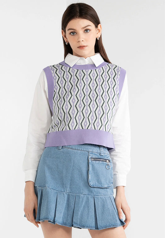 VOIR JEANS Hey Summer Collection: Geometric Pattern Knitted Vest