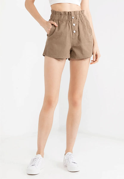 VOIR JEANS Hey Summer Collection: Paperbag Triple Buttons Shorts