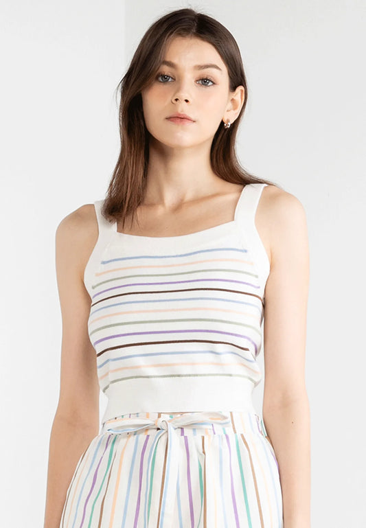VOIR JEANS Hey Summer Collection: Multi-Colored Striped Knitted Tank Top